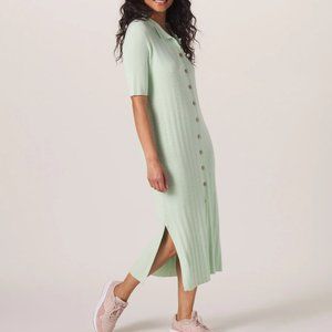 The Normal Brand Jolene Knit Polo Midi Dress in Saguaro Sage